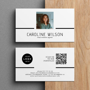 Cartão De Visita Branco do logotipo do CÓDIGO QR profissional moder