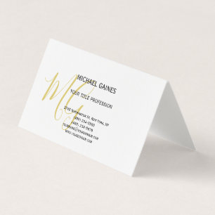 Cartão De Visita Branco Dourado Monograma de Cores de Caligrafia Ún