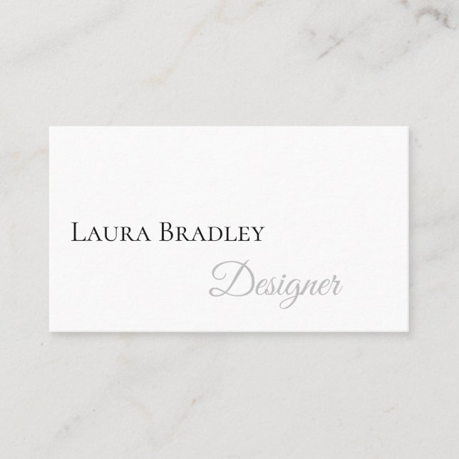 Cartão De Visita Branco Elegante Simples com Script Preto (Frente)