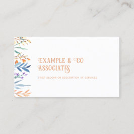 Cartão de visita branco, flores silvestres laranja