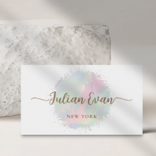 Cartão De Visita Branco Holográfico de Cor de Água de Pastel Suave