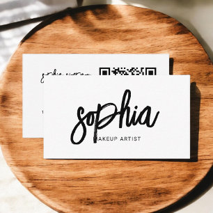 Cartão De Visita Branco Mínimo de Script de Na moda de Código QR