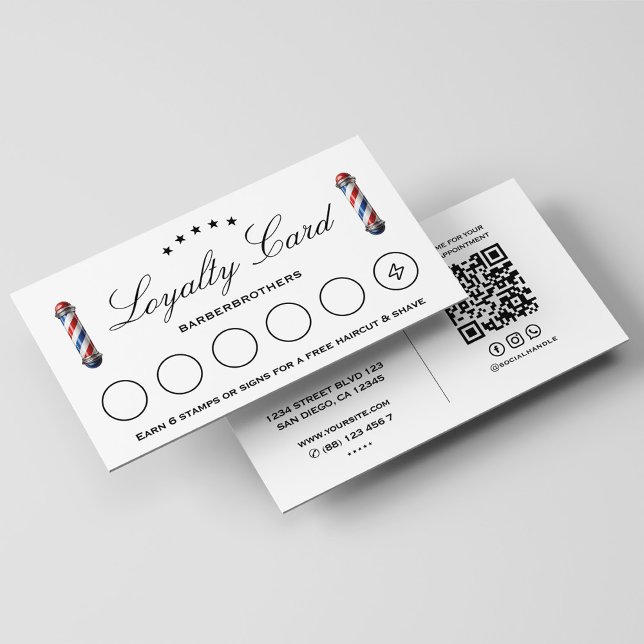 Cartão De Visita Branco Mínimo de Viagem de Fidelidade Clássico (Classic Loyalty Travel Barber Pole Minimal White Business Card
)
