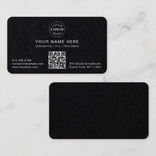 Cartão De Visita Branco moderno personalizável, arredondado, preto