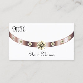 Cartão De Visita Branco nobre e Rosa Dourado com monograma luxuoso