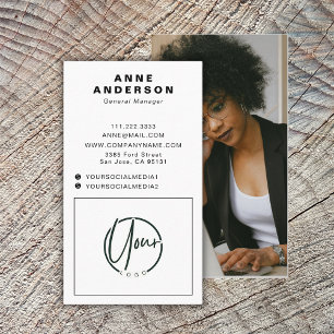 Cartão De Visita Branco personalizado do logotipo simples fotográfi