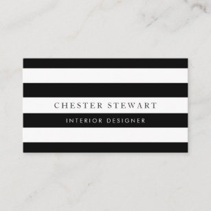Cartão De Visita Branco preto elegante listrado - minimalista