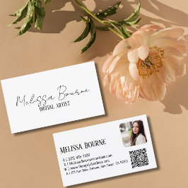 Cartão De Visita Branco preto moderno, Foto profissional, Código QR