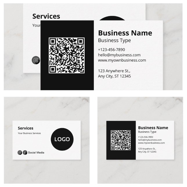 Cartão De Visita Branco preto profissional moderno (Modern Professional Black White Business Cards
)