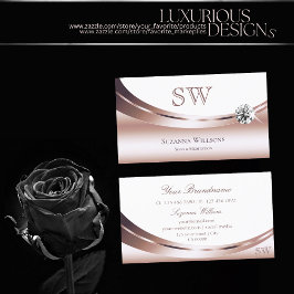 Cartão De Visita Branco Rosa Chic Dourado com Diamante Sparkle Mono