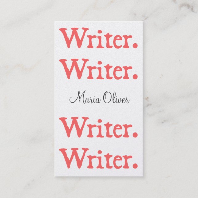 Cartão De Visita Branco Salmon do escritor 4-Stack (Frente)