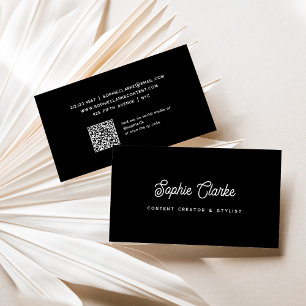 Cartão De Visita Branco   Script Retroativo com Código QR