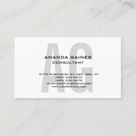 Cartão De Visita Branco Único de Cinza Clássica Original Monograma