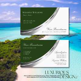 Cartão De Visita Branco Verde Florestal com Decoração de Prata Deco