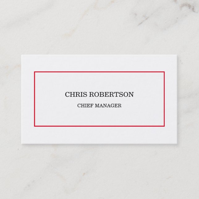 Cartão De Visita Branco Vermelho Minimalista Moderno (Frente)