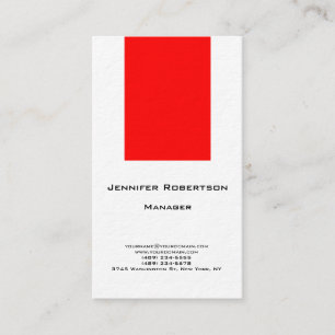 Cartão De Visita Branco vermelho minimalista simples liso moderno