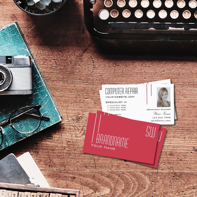 Cartão De Visita Branco vermelho persa com Na moda de fotografia e  (Criador carregado)