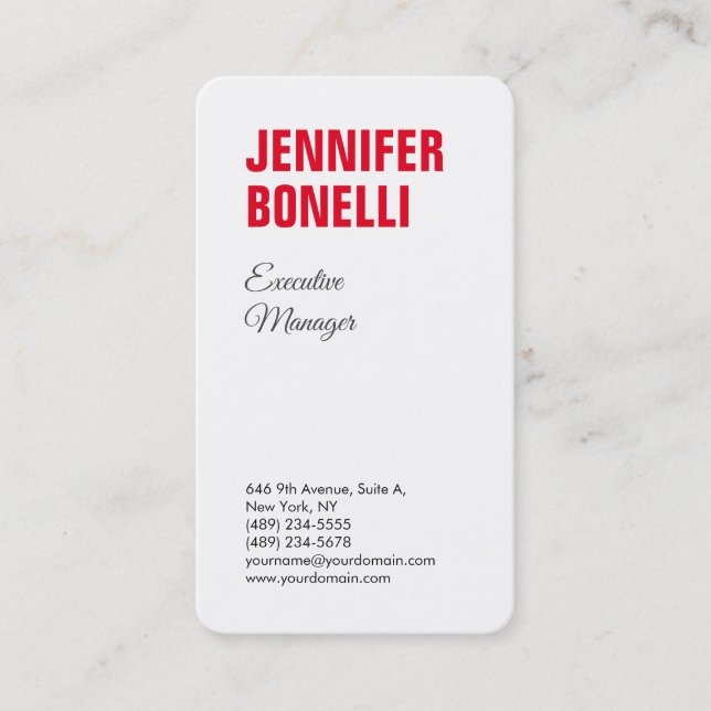 Cartão De Visita Branco vermelho-vermelho-preto moderno e profissio (Frente)