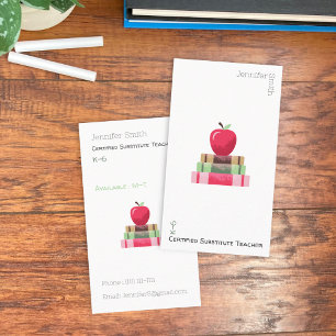 Cartão de Visita Branco Vertical Livro Maçã Vermel