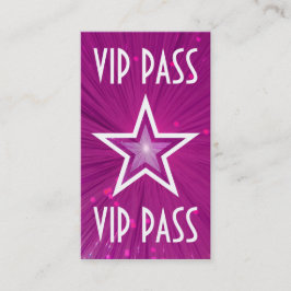 cartão de visita branco 'VIP PASS' de estrela rosa