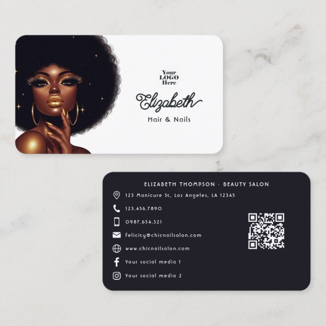 Cartão De Visita Branding comercial do Bold Afro Glam Beauty Salon (Frente/Verso)