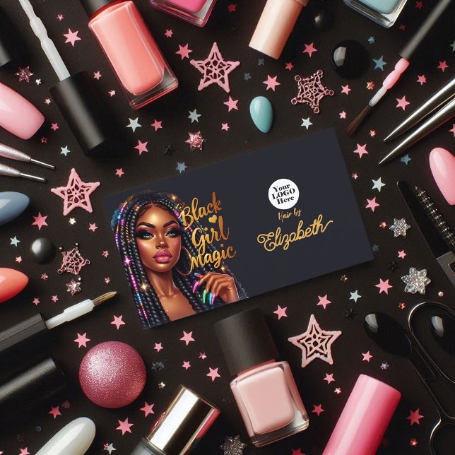 Cartão De Visita Branding de Salão de Cabelo Elegante para Menina N (Black Girl Magic Elegant Hair Salon Branding Business Card)