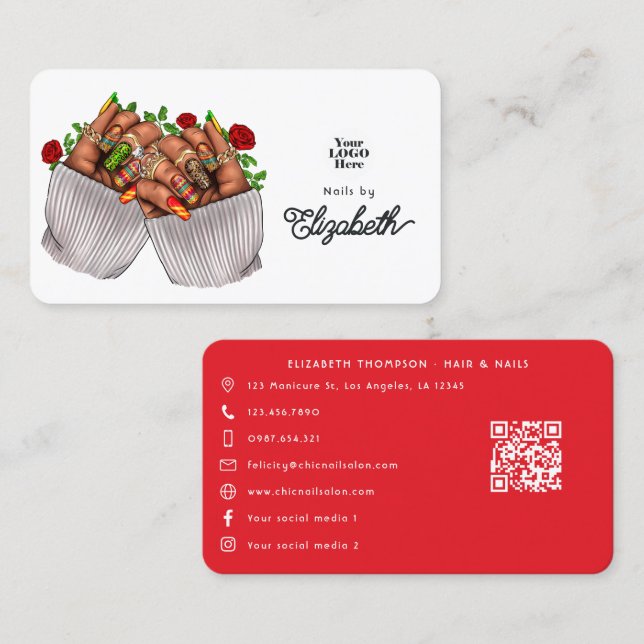 Cartão De Visita Branding Vibrante Mexicana de Salão de unhas (Frente/Verso)