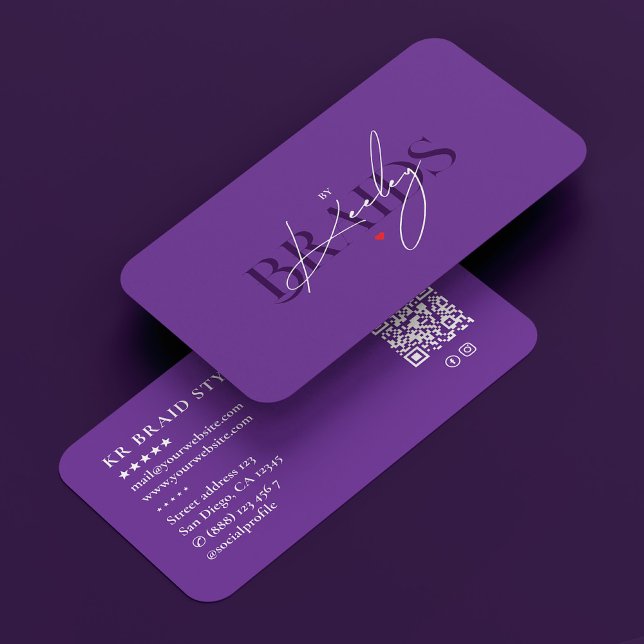 Cartão De Visita Brânios Elegantes Estilos de Cabelo Moderno Roxo R (Elegant Braids Hair Stylist Modern Royal Purple Business Card
)