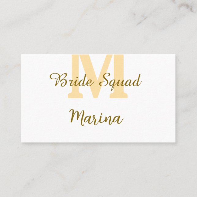 Cartão De Visita Bride squad monogram golden bridal shower simple  (Frente)