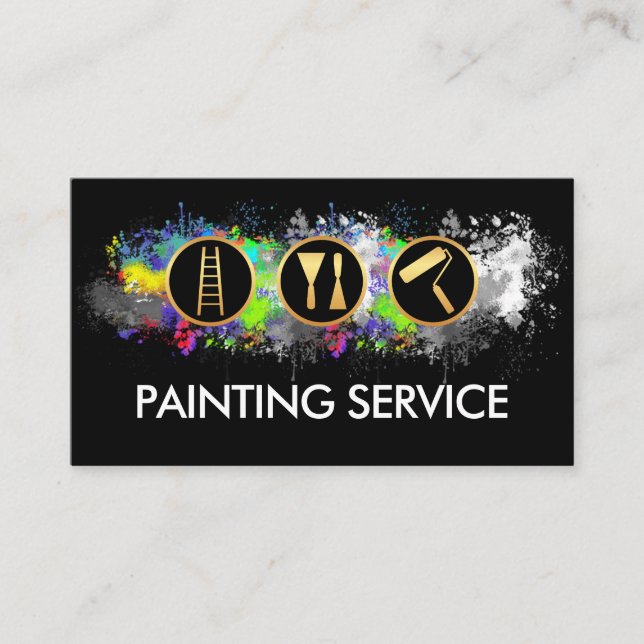 Cartão De Visita Bright Paint Splatters Painter Service (Frente)