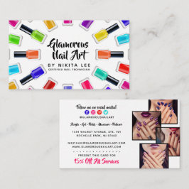 Cartão De Visita Bright Rainbow Nail Polish Art Tech Salon 4-Photo