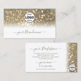 Cartão De Visita Brilhante branco Dourado luxuoso com logotipo