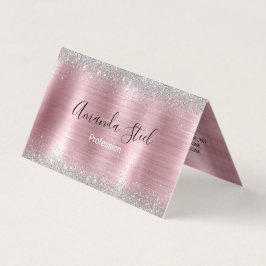 Cartão De Visita Brilhante de falso prateado com rosa de corte