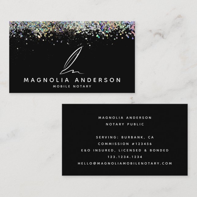 Cartão De Visita Brilhante de Preto Quill para Portáteis (Frente/Verso)