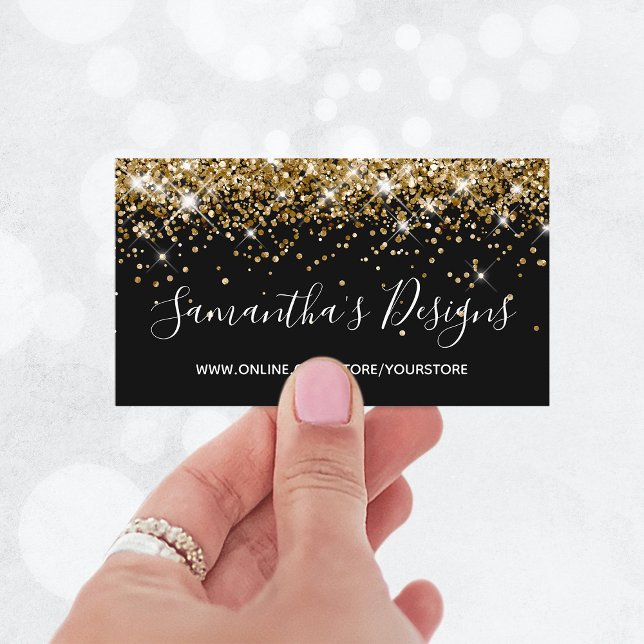 Cartão De Visita Brilhante Dourado brilhante Loja Online Preto (Sparkly Gold Glitter Online Store Black Business Card)