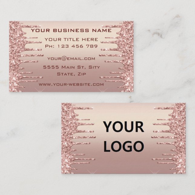 Cartão de visita brilhante Dourado rosa com logoti (Frente/Verso)