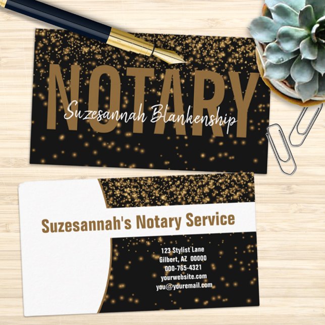 Cartão De Visita Brilhante E Dourada Brilhante No Notário Preto Per (Criador carregado)
