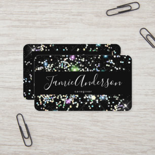 Cartão De Visita Brilhante Glitter Holográfico Beleza Preto Elegant