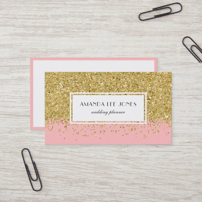Cartão De Visita Brilhante rosa e Dourado brilho (Frente/Verso In Situ)