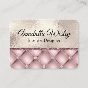 Cartão De Visita Brilhante rosa elegante e diamantes em folha de ou