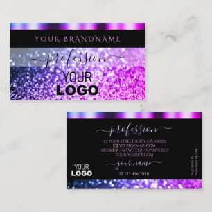 Cartão De Visita Brilhante rosa púrpura, luxuosa, de luxo, com logo