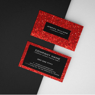 Cartão De Visita Brilho Bokeh Vermelho & Faíscas Acentos Pretos