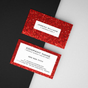 Cartão De Visita Brilho Bokeh Vermelho & Faíscas Acentos Pretos