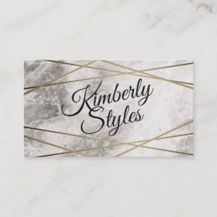 Cartão De Visita Brilho branco geométrico Dourado com mármore