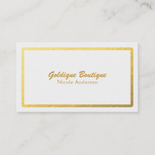 Cartão De Visita Brilho de Folha de Ouro & Branco Minimal Glam