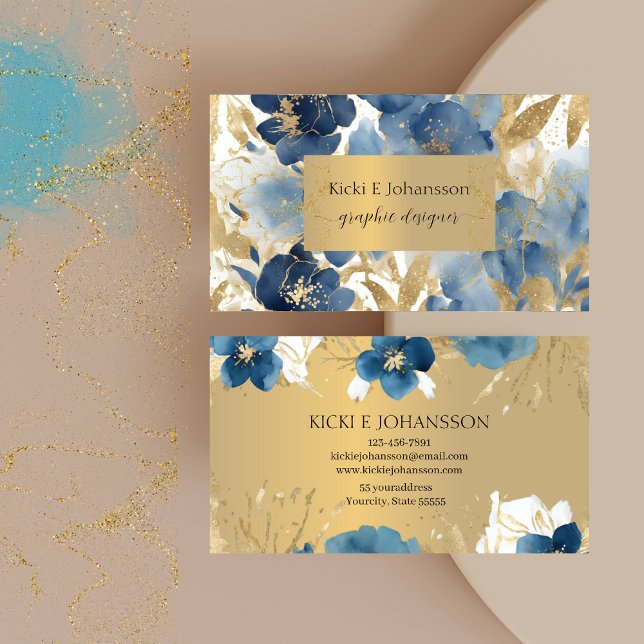 Cartão de Visita Brilho Dourado Azul (Blue Gold Glitter Business Card)