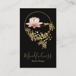 Cartão De Visita Brilho Dourado do Mindfulness da ioga da meditaç