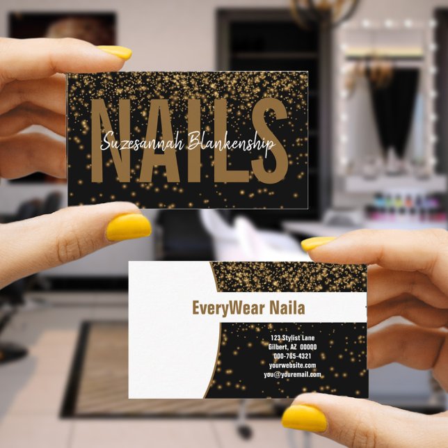 Cartão De Visita Brilho Dourado No Black Custom Professional (Simply add your business information for the front and back on this chic black and gold  card. )