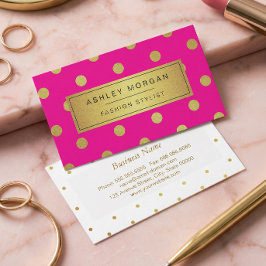 Cartão De Visita Brilho Dourado Pontos Polca - Beleza Elegante Rosa
