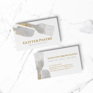 Cartão De Visita Brilho dourado prataria pastelaria cozinheira